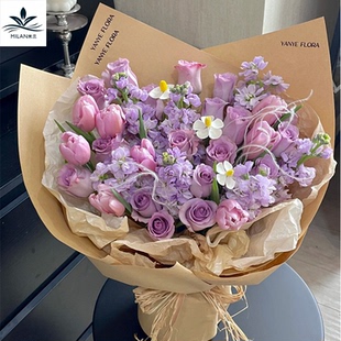 复古纯色牛皮纸鲜花花束包装内衬纸花艺礼品包花纸包书皮英文报纸