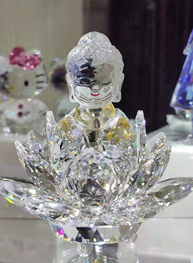 水晶莲花佛堂桌面摆件
