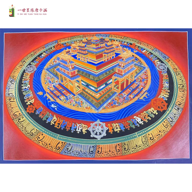 3D立体时轮金刚坛城尼泊尔纯手绘手工西藏唐卡挂画曼陀罗