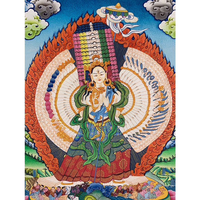 小尺幅大白伞盖佛母手绘唐卡尼泊尔西藏纯手工客厅挂画佛像装饰画