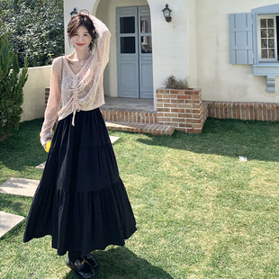 法式浪漫针织镂空罩衫吊带裙套装女春季超好看显瘦气质长裙两件套