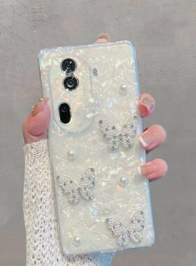适用于opporeno11手机壳reno11pro半透明贝壳纹pjh110新款简约女pjj110小清新5g立体蝴蝶高级感防摔保护套