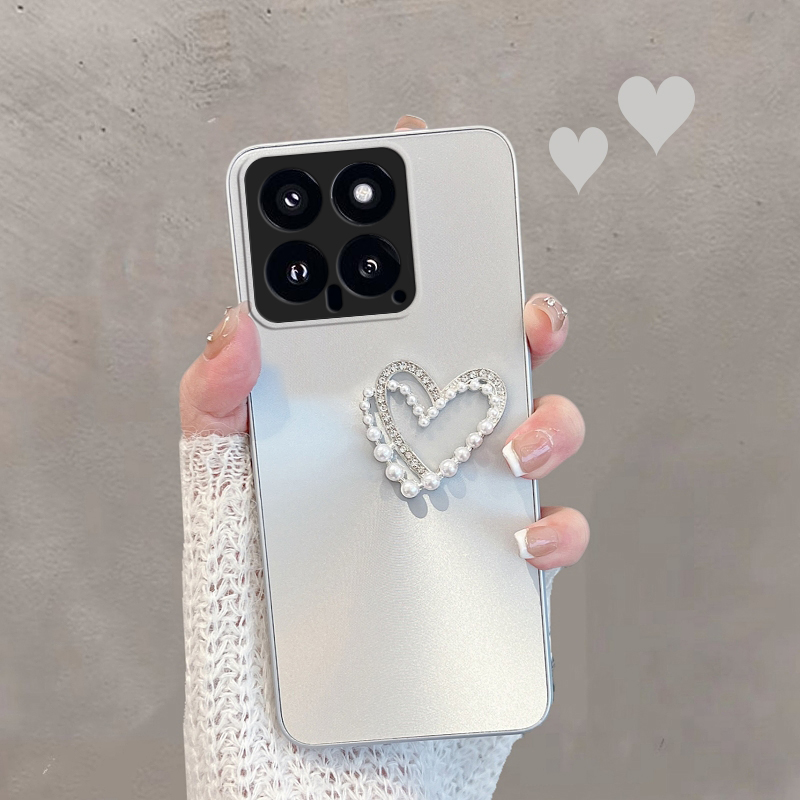 适用于小米14手机壳xiaomi14pro新款极光miui十四por简约mi14p爱心pr0创意女镜头全包防摔保护套高级感银色