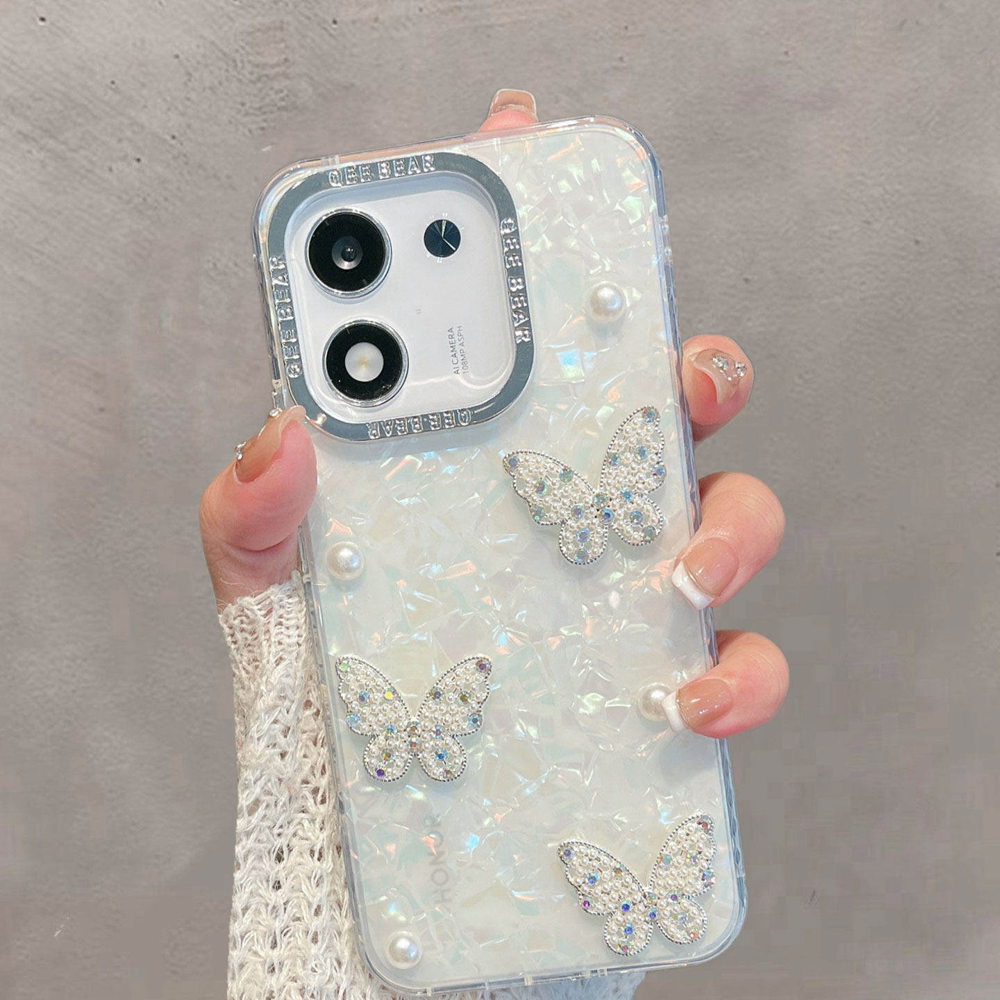 适用于华为荣耀x70i手机壳半透明新款女abr一an00小清新honorx70l立体珍珠蝴蝶高级感防摔简约水钻手链保护套
