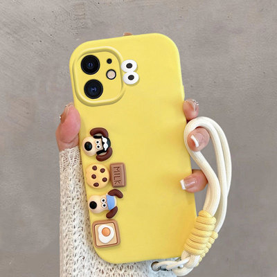 适用苹果12手机壳i12pro卡通小狗iphone12promax可爱立体ipone十二por创意新款pmax全包防摔手绳保护套软壳女