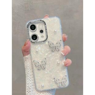 适用于opporeno14手机壳opporeon14pro半透明贝壳纹pla110新款女pkz110小清新立体蝴蝶简约高级感防摔保护套