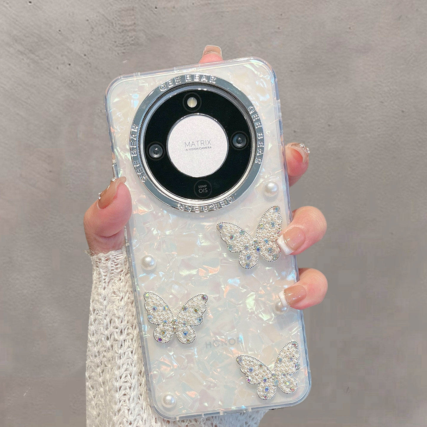 适用于华为荣耀x70手机壳半透明新款女mtn一an00小清新honor立体珍珠蝴蝶高级感防摔水钻手链保护套简约轻奢