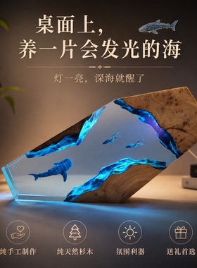 海洋风潜水员鲸鱼鲨鱼摆件小夜灯