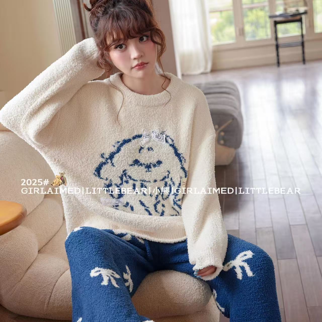 秋冬新款睡衣女加绒家居服可外穿