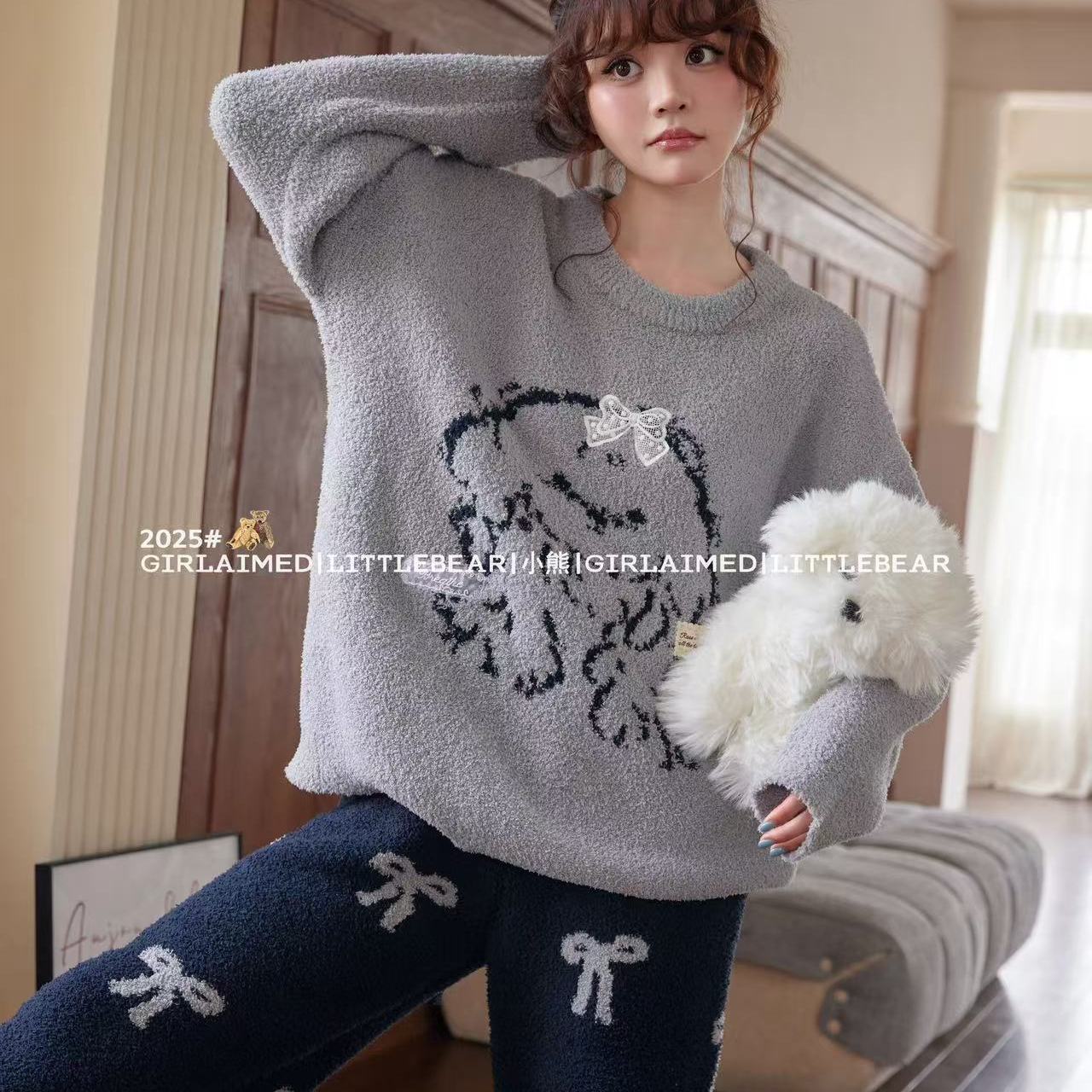 半边绒新款睡衣女秋冬家居服套装