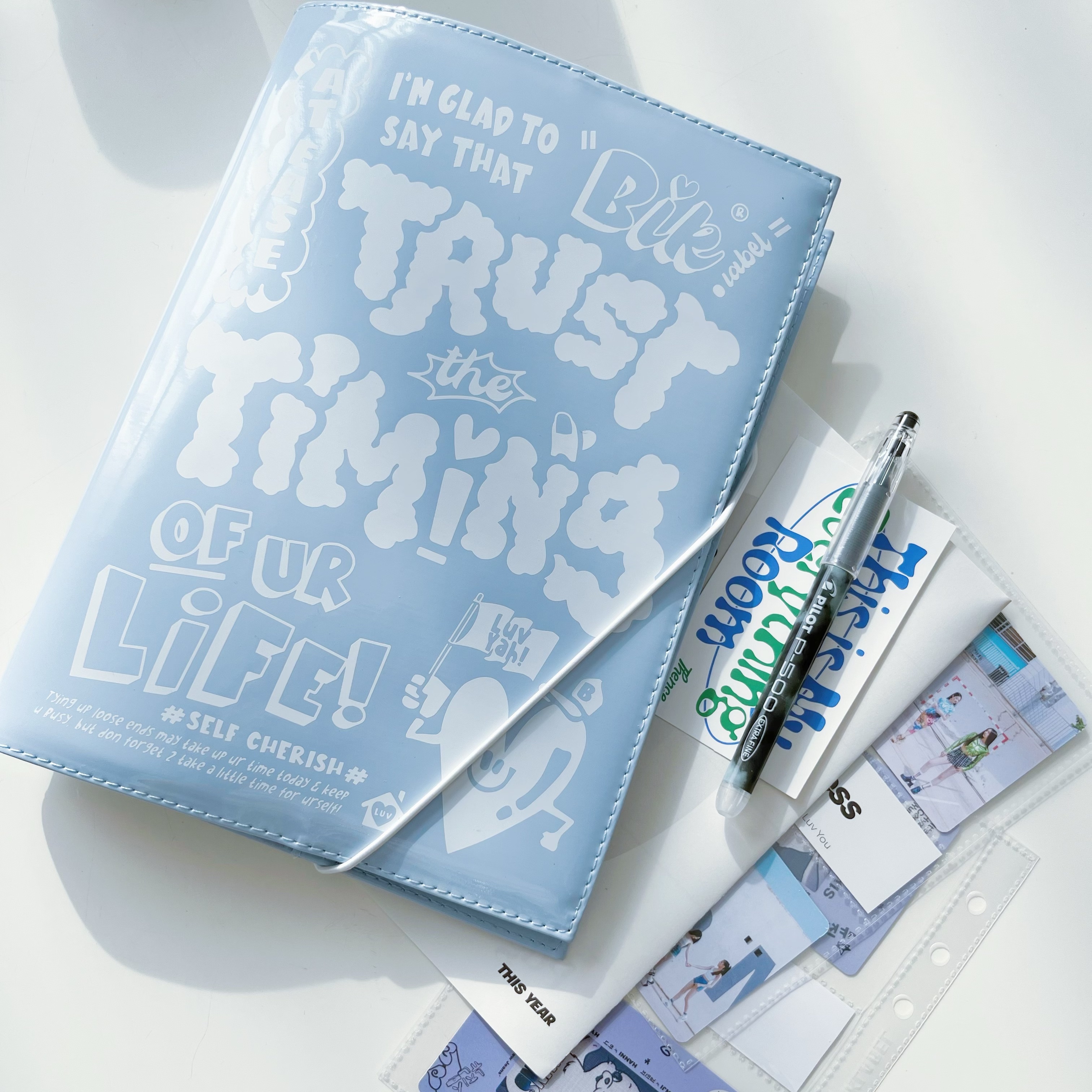 BlankLabel浅蓝美式A5漆皮书皮pu小卡册韩系ins手帐笔记本活页夹