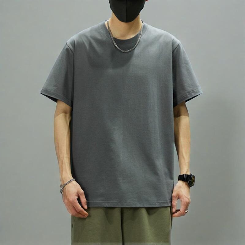 200g重磅纯色纯棉宽松t恤短袖男