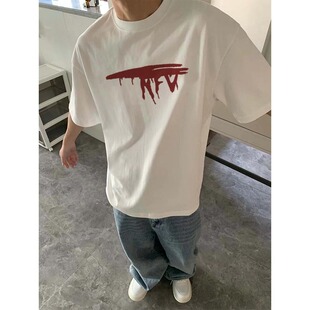 个性痞帅vibe高街涂鸦印花男t恤短袖纯棉慵懒文艺简约宽松上衣夏