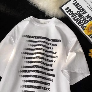 美式痞帅复古字母印花重磅短袖t恤男款纯棉潮牌高街宽松半袖上衣