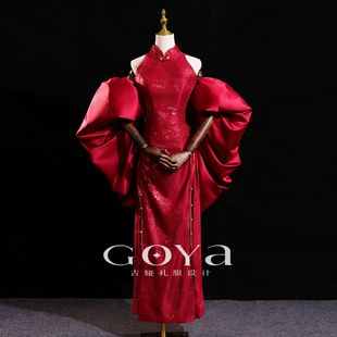 敬酒服新娘中式旗袍红色显瘦改良国风订婚晚礼服裙结婚晨袍高级感