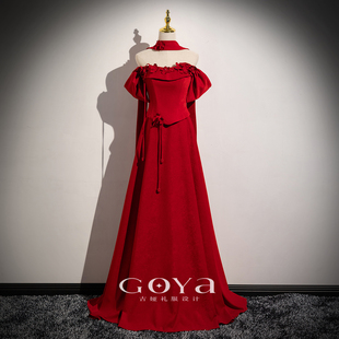 红色一字肩敬酒服新娘2026新款结婚晚礼服女晨袍订婚礼服裙高级感