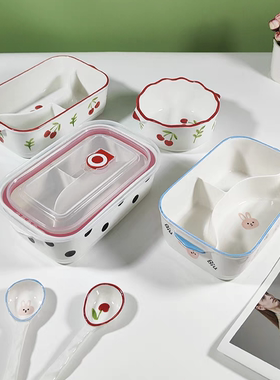 陶瓷可微波炉加热饭盒分格保温学生上班族专用碗带盖便当盒大容量