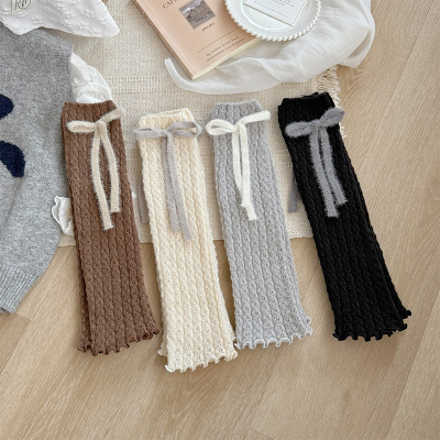 系带蝴蝶结袜套女秋冬软糯舒适保暖小腿堆堆袜韩系温柔风针织袜套