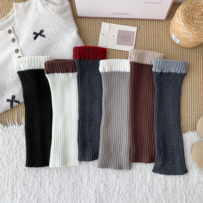 日系学院风撞色拼接针织袜套女ins秋冬保暖显瘦美拉德风小腿袜套