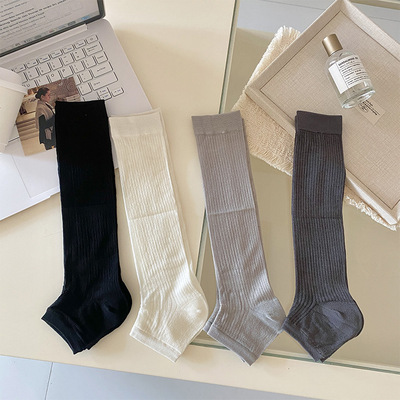 日系学院风纯色竖条踩脚袜套女春夏季薄款外穿显瘦百搭小腿堆堆袜