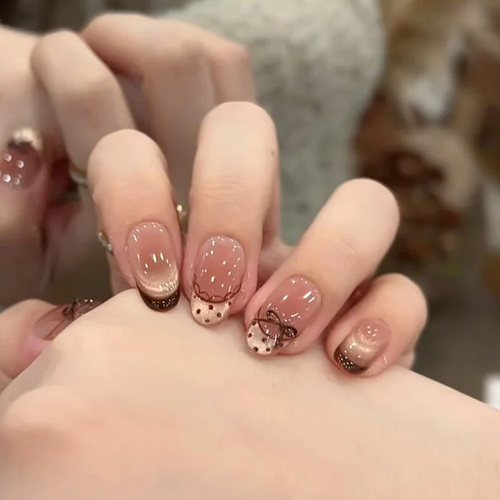 【薄纱蕾丝】秋冬温柔芭蕾风手工穿戴甲 短款蕾丝美甲贴气质指甲