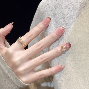 手工粉棕豹纹穿戴甲豹纹显白INS美甲成品2025新款 指甲贴片 高级感