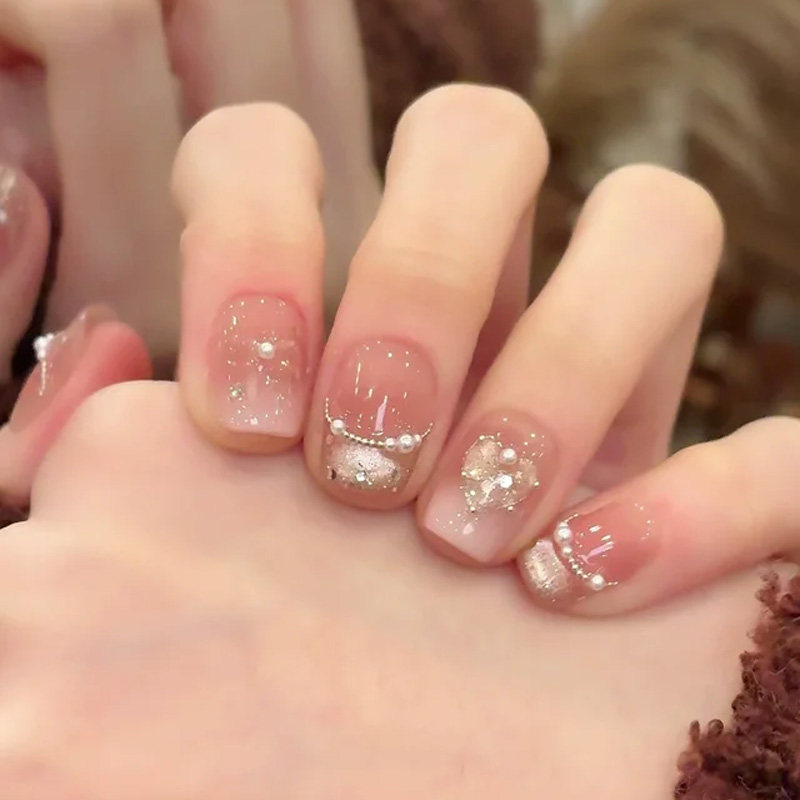 【月光融糖】手工穿戴甲短款爱心美甲裸色甲片指甲贴片2026新款