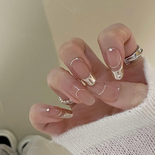 手工镜面法式穿戴甲夏天美甲2025新款高级感精致指甲贴片轻奢