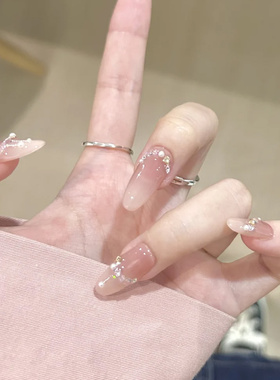 【天使泪光】手工温柔显白穿戴甲中长款裸色系美甲新娘婚甲指甲