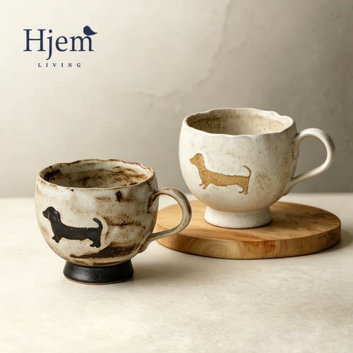 Hjem LIVING·日式复古陶瓷窑变粗陶咖啡杯 小众侘寂风家用办公杯