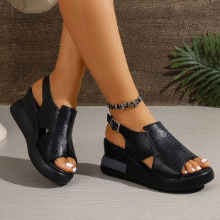 厚底透气露趾罗马鞋 新款 松糕底 女2026夏季 坡跟镂空鱼嘴凉鞋