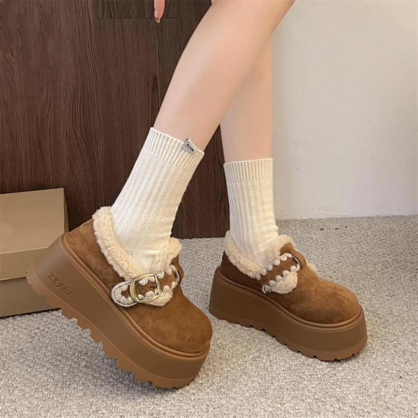 加绒圆头增高勃肯棉鞋女2025冬季