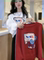 EUROPEAN WHITE SWEATSHIRT WOMENS SHORT ROUND NECK PULLOVER CARTOON LETTER VERSATILE CASUAL HONG KONG STYLE LONG SLEEVE T-SHIRT TOP TIDE