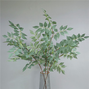 凌霄叶单枝仿真绿植森系花环制作婚礼背景墙路引插花商场景观布置