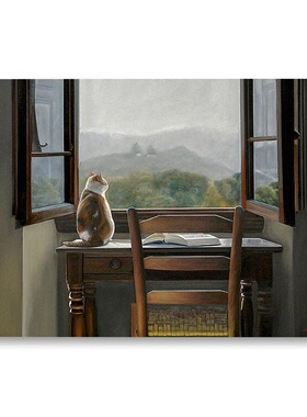 适用于苹果笔记本 Macbook air pro 13 15寸保护壳套 窗景书桌猫