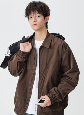 DL brand秋季日系复古百搭简约男士宽松纯色翻领夹克潮牌休闲外套