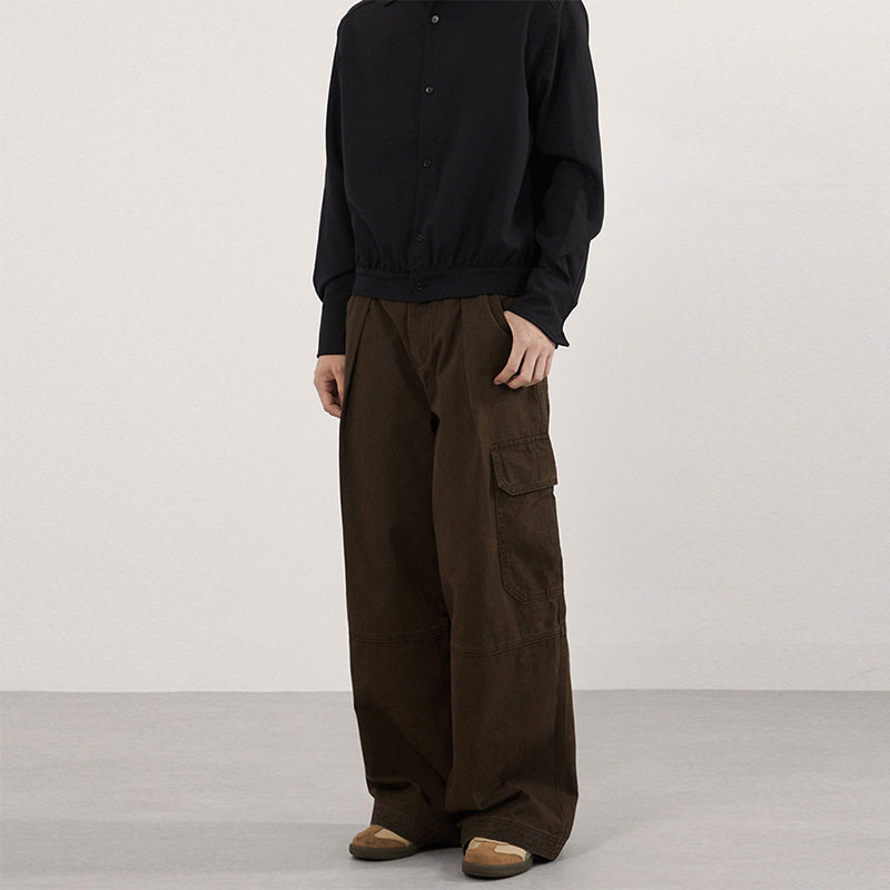 DL brand秋冬复古vintage多口袋拼接褶皱工装裤男女潮牌阔腿长裤,男装,休闲裤,淘宝优惠券,粉丝福利购,淘宝优惠卷