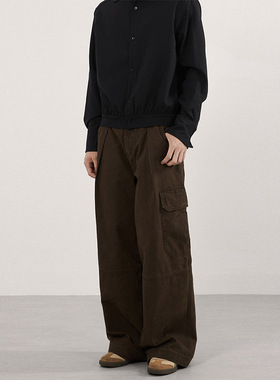 DL brand秋冬复古vintage多口袋拼接褶皱工装裤男女潮牌阔腿长裤