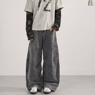 DL brand美式潮牌baggy工装裤男女水洗纯棉设计感廓形伞兵弯刀裤