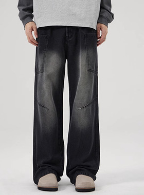 DL brand美式复古水洗黑色多口袋工装牛仔裤男cleanfit潮牌长裤