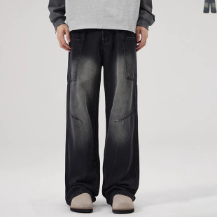 DL brand美式复古水洗黑色多口袋工装牛仔裤男cleanfit潮牌长裤
