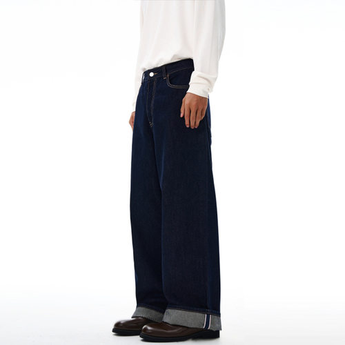 DL brand 秋冬日系复古赤耳红边原牛深蓝色牛仔裤男女直筒长裤子