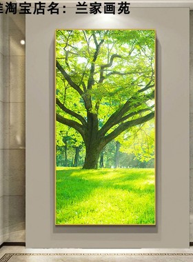 高清玄关画绿色大树风景画进门走廊墙万年青晶瓷画森林树木壁挂画