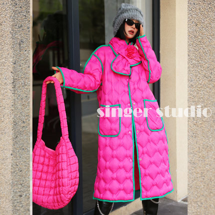 原创设计女装2025年冬季新款圆领H版直充白鸭绒女装羽绒服251P020