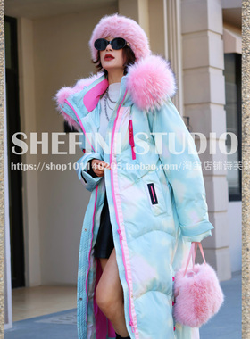 原创设计25年冬季新款大毛领滑雪连帽大码白鸭绒女羽绒服251P291