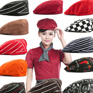 咖啡厅工作帽 西餐厅糕点师厨师帽 厨房贝雷帽 男女工作透气帽子