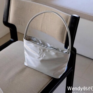 韩国正品代购小众mucu and ebony刺绣单肩腋下手提包横版拉链