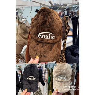 字母刺绣棒球帽 韩国代购 毛绒款 新款 帽子秋冬限定 小众emis