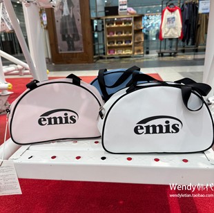 新款 emis 字母尼龙保龄球半圆圆形单肩手提波士顿包 小众 韩国代购