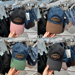 ～韩国代购 字母刺绣棒球帽鸭舌帽 小众emis牛仔丹宁拼接